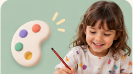 Criança pintando com tintas coloridas