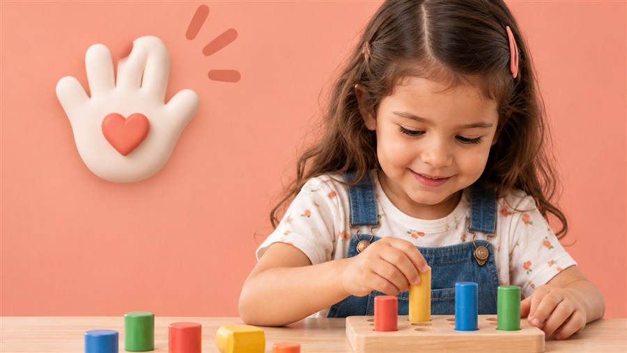 Criança explorando brinquedos de encaixe